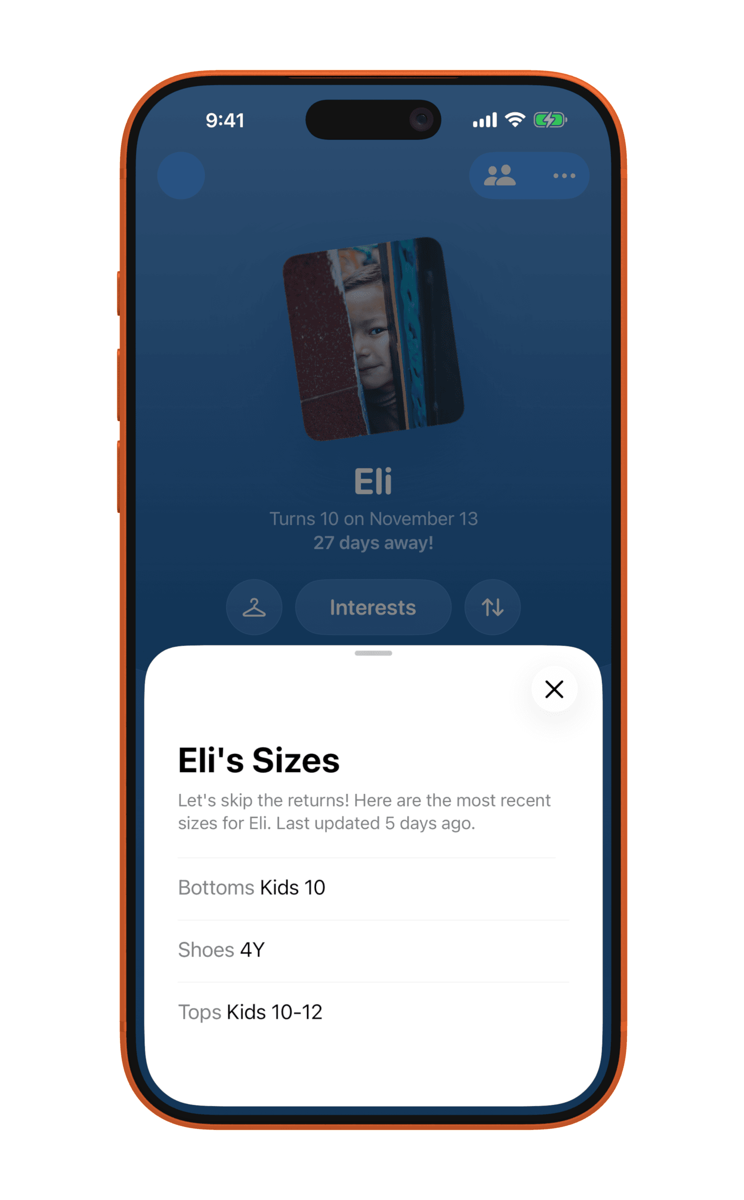 Eli’s sizes, updated five days ago