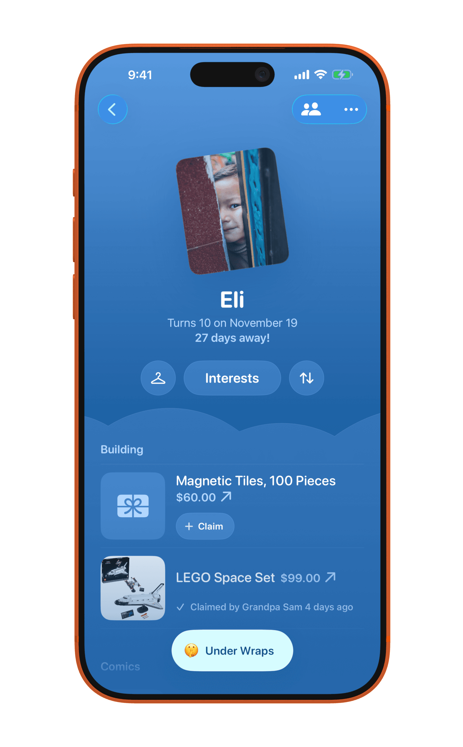 Items on Eli’s card, some already claimed